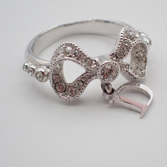 Dior Logo Rhinestone Bow Ring Silver Plated Accessory 09EF811 - Picture 15 of 15